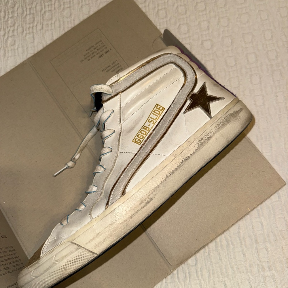 Golden Goose SLIDE CLASSIC White and Brown Suede Leather Shoes